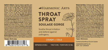 HARMONIC ARTS THROAT SPRAY COUGH+COLD 50ml