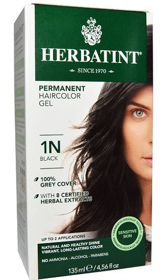 Herbatint Permanent Herbal Haircolour Gel with Aloe Vera 1N 135ml