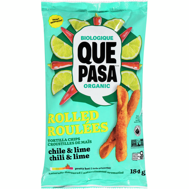 QUE PASA ORGANIC ROLLED TORTILLA CHIPS CHILE & LIME 184 G