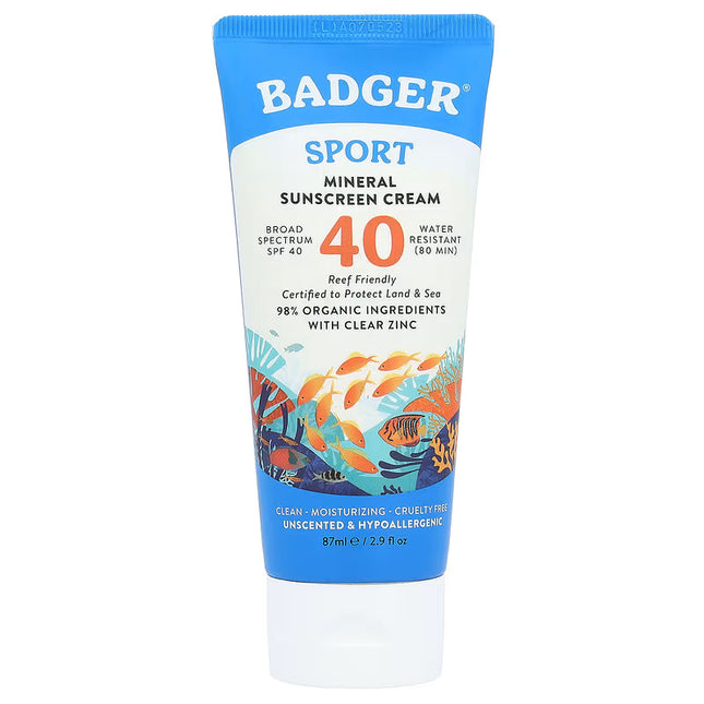 BADGER SPF 40 運動透明鋅防曬乳 87 毫升