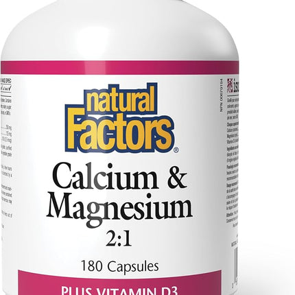 NATURAL FACTORS CALCIUM & MAGNESIUM 2:1 VIT D3 180caps