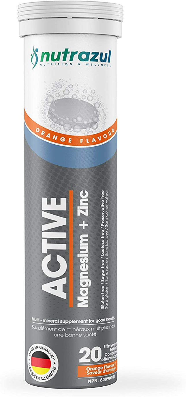 NUTRAZUL ACTIVE MAGNESIUM +ZINC EFFERVESCENT ORANGE FLAVOUR 20TB