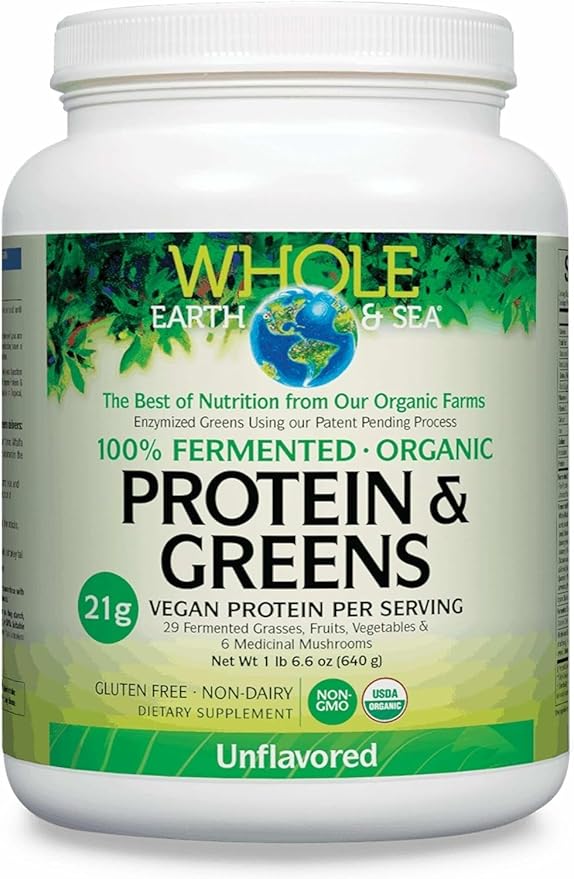 WHOLE EARTH & SEA FERMENTED ORGANIC PROTEIN & GREENS, UNFLAVORED 640G