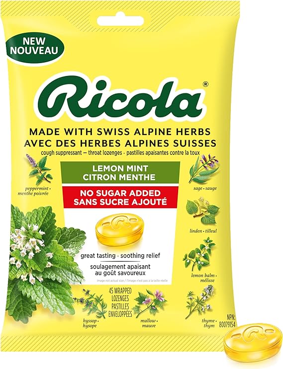 RICOLA LEMON MINT NSA THROAT LOZENGES 45loz