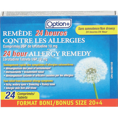 OPTION+ ALLERGY 24 HOURS 10MG LORATADINE 20+4 TABLETS