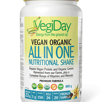 VEGIDAY VEGAN ORGANIC ALL IN ONE NUTRITIONAL SHAKE FRENCH VANILLA 800G