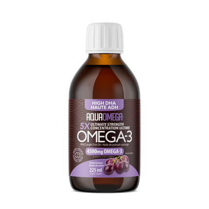 AQUAOMEGA OMEGA-3 5X ULTIMATE STRENGTH DHA GRAPE 225ml