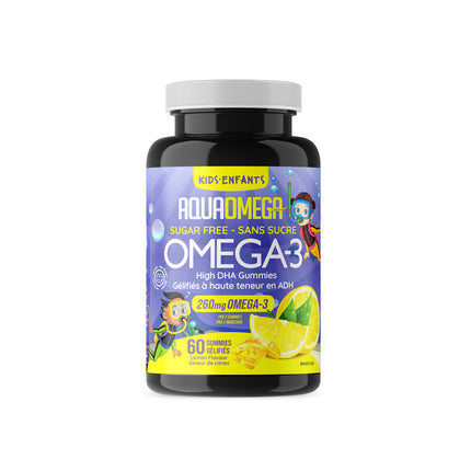 AQUAOMEGA OMEGA-3 HIGH DHA GUMMIES  60 GUMMIES - LEMON