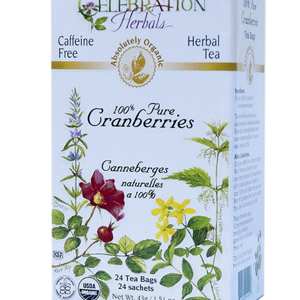 CELEBRATION HERBALS TEA 100% PURE CRANBERRIES TEABAGS 24CT ORGANIC