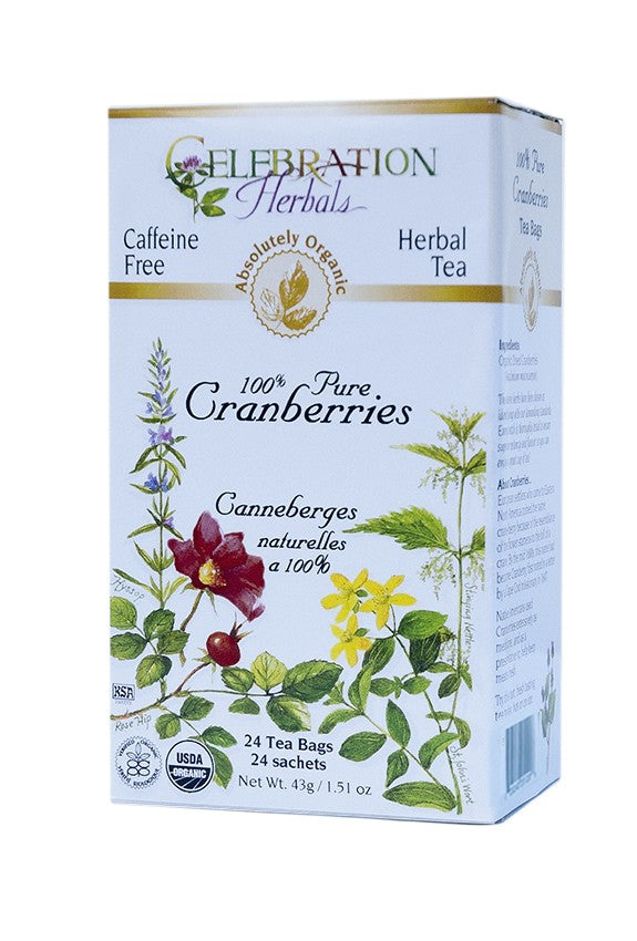 CELEBRATION HERBALS TEA 100% PURE CRANBERRIES TEABAGS 24CT ORGANIC