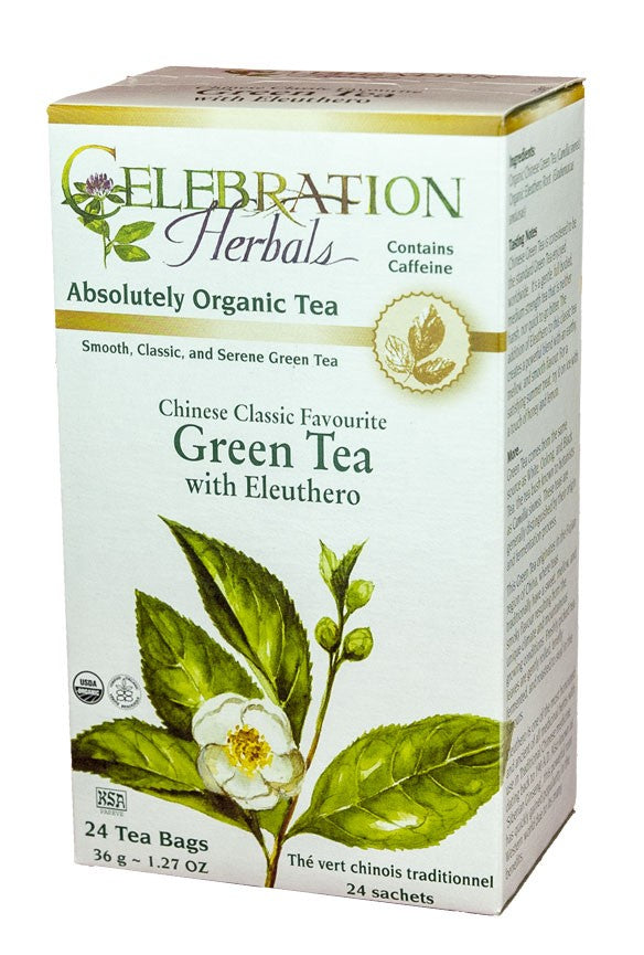 CELEBRATION HERBALS TEA GREEN TEA CHINESE W/ ELEUTHERO TEABAGS 24CT ORGANIC