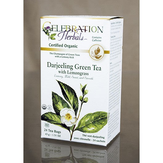 CELEBRATION HERBALS TEA GREEN TEA DARJEELING W/ LEMONGRASS TEABAGS 24CT ORGANIC