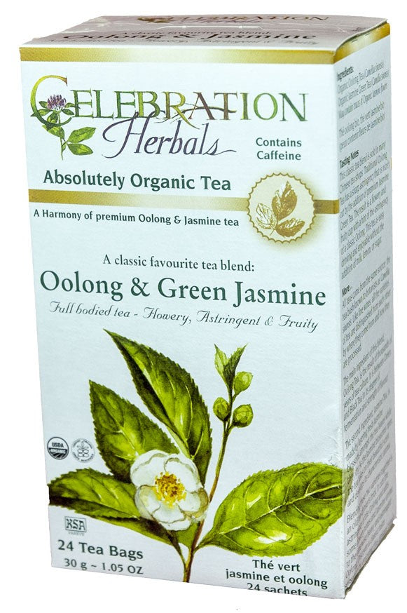 CELEBRATION HERBALS TEA GREEN TEA OOLONG & JASMINE TEABAGS 24CT ORGANIC