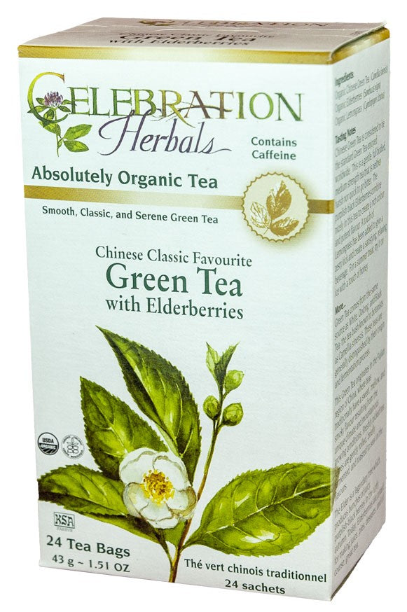 CELEBRATION HERBALS TEA GREEN TEA W ELDERBERRIES TEABAGS 24CT ORGANIC