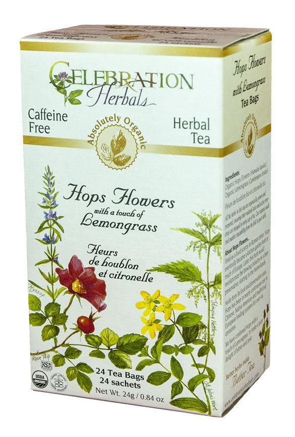 CELEBRATION HERBALS TEA HOPS FLOWERS WITH LEMONGRASS TEABAGS 24CT ORGANIC