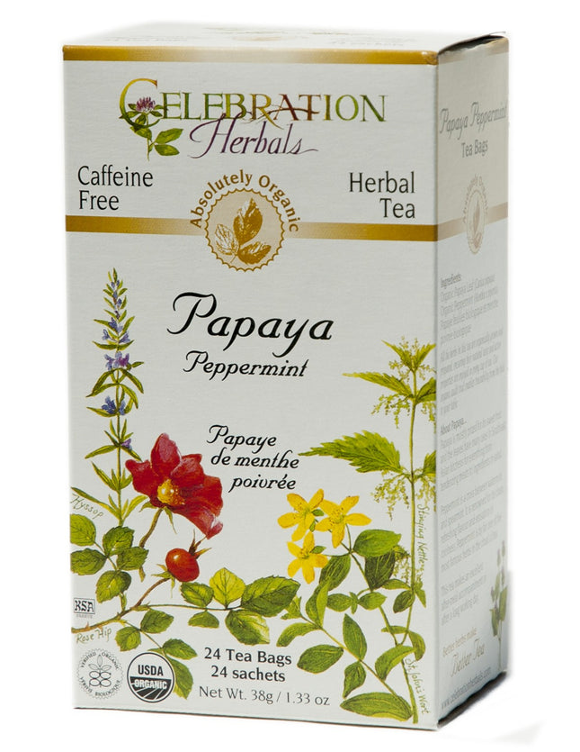 CELEBRATION HERBALS TEA PAPAYA PEPPERMINT TEABAGS 24CT ORGANIC