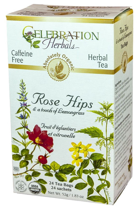 CELEBRATION HERBALS TEA ROSE HIPS W LEMONGRASS TEABAGS 24CT ORGANIC