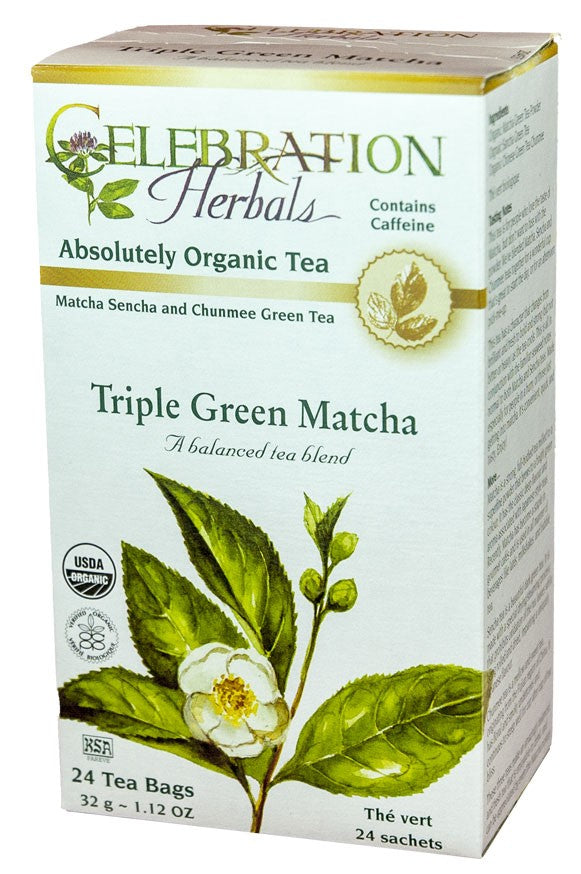 CELEBRATION HERBALS TEA TRIPLE GREEN MATCHA TEABAGS 24CT ORGANIC