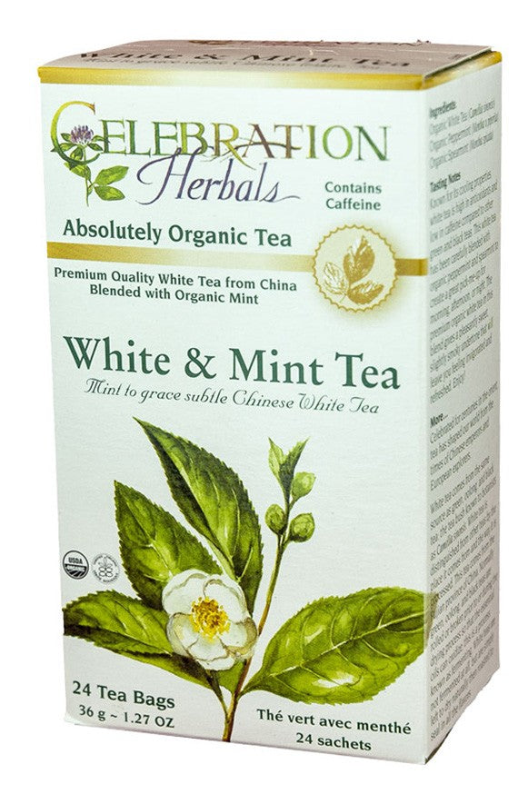 CELEBRATION HERBALS TEA WHITE & MINT TEA TEABAGS 24CT ORGANIC
