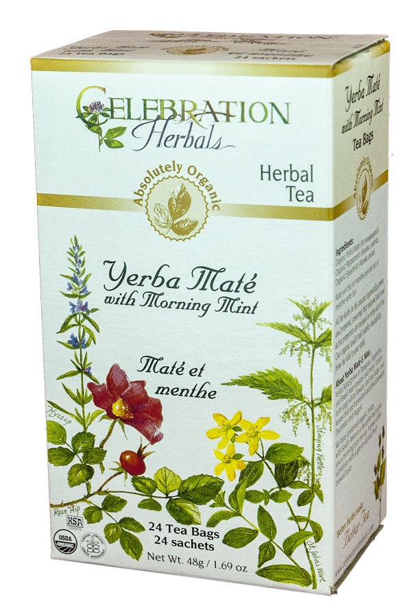 CELEBRATION HERBALS TEA YERBA MATE W/ MORNING MINT TEABAGS 24CT ORGANIC