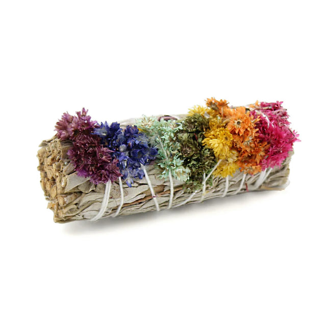 CELEBRATION HERBALS SMUDGE WAND SAGE AND CHAKRA FLOWER 4 INCH