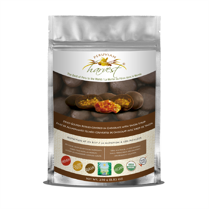 PERUVIAN HARVEST DRIED GOLDEN GOLDEN BERRIES CHOCOLATE WITH YACON SYRUP 250g
