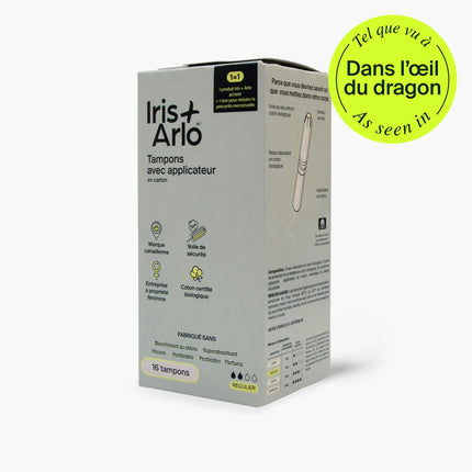 Iris + Arlo 100% Organic Cotton Applicator Tampons 16 tampons