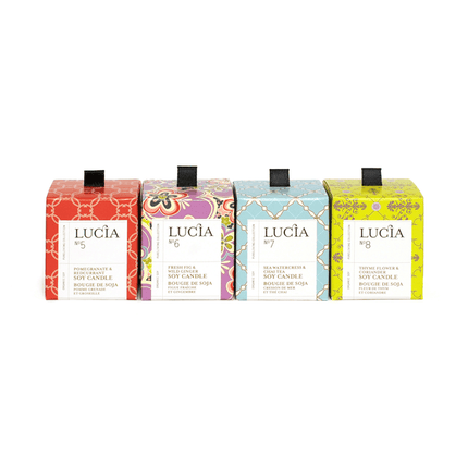 LUCIA ASSORTED 4 VOTIVE CANDLES 5,6,7,8 15h