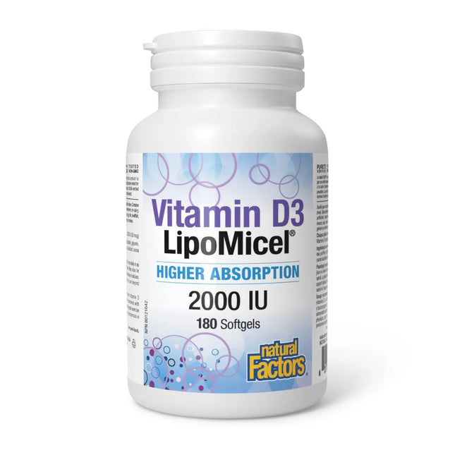 NATURAL FACTORS VITAMIN D3 LIPOMICEL 2,000IU 180SF
