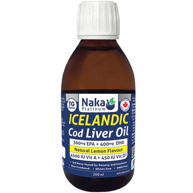 NAKA PLATINUM ICELANDIC COD LIVER OIL NATURAL LEMON FLAVOUR 200ML