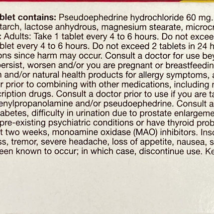 OPTION+ NASAL+SINUS DECONGESTANT RELIEF 60MG 24TABS