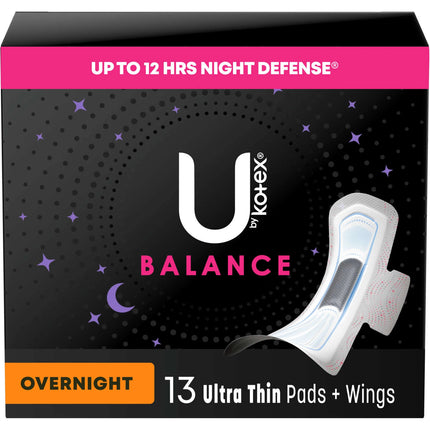 U BY KOTEX BALANCE ULTRA THIN OVERNIGHT PADS WITH WINGS 13 COUNT
