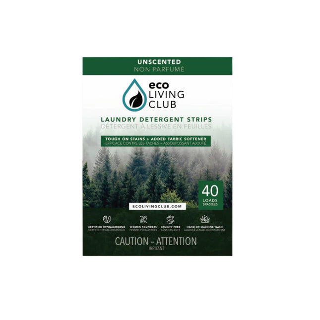 ECO LIVING CLUB LAUNDRY DETERGENT STRIPS UNSCENTED 40 LOADS