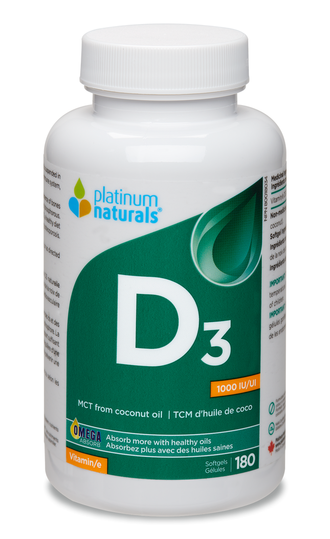 PLATINUM NATURALS VITAMIN D3 1000 IU 180sg