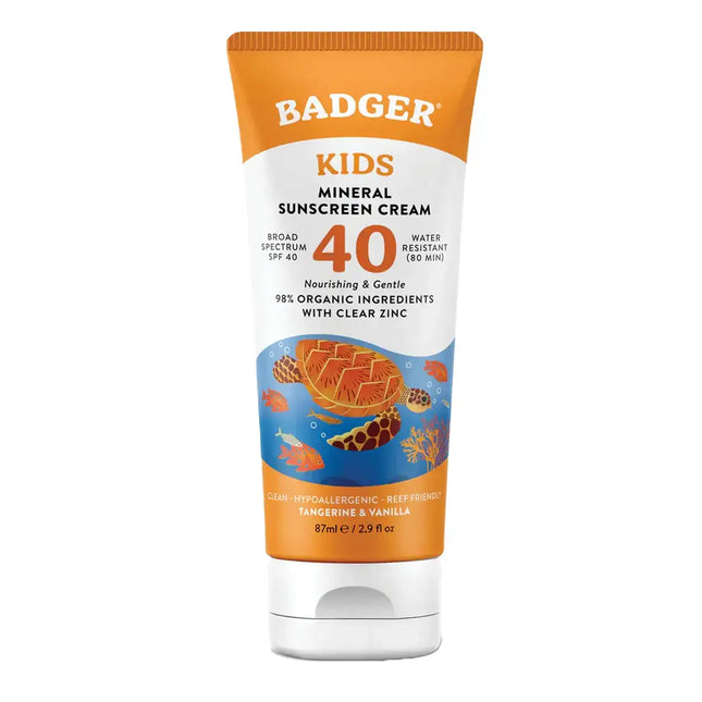 BADGER KIDS CREMA PROTECTORA SOLAR DE ZINC TRANSPARENTE SPF 40 MANDARINA Y VAINILLA 87 ML