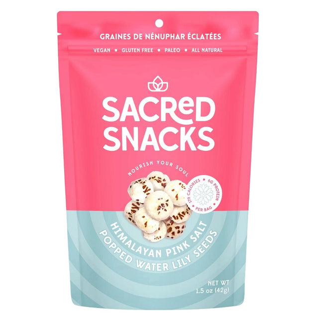 SACRED SNACKS POPPED WATER LILY LOTUS SEEDS HIMALAYAN PINK SALT 42 G