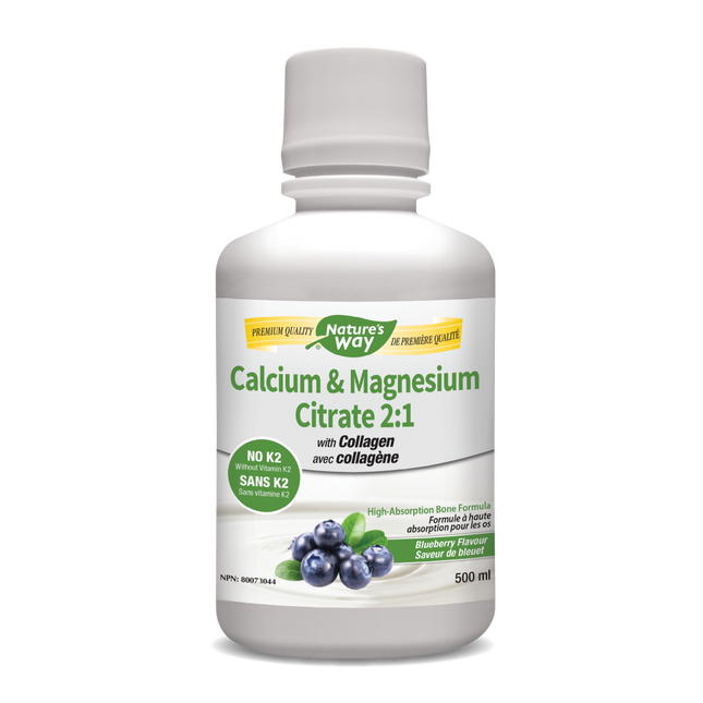Nature's Way Calcium & Magnesium Citrate 2:1 With Collagen (Without Vitamin K2) - Blueberry Flavour 500ml
