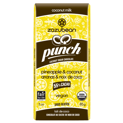 ZAZUBEAN PUNCH 55% Cacao with Coconut Milk, Coconut & Pineapple 85g