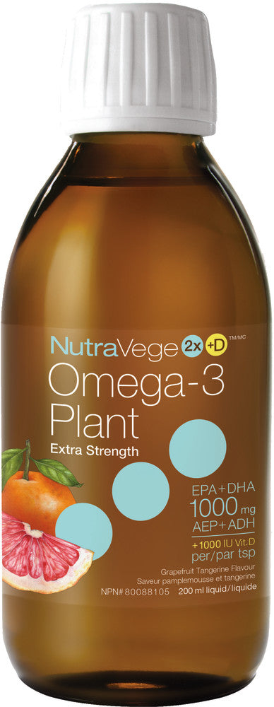 NutraVegeâ„¢ Omega-3 +D Plant Based Extra Strength - Grapefruit Tangerine Flavour 200ml