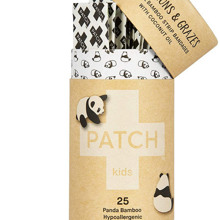PATCH Kids Eco-Friendly Bamboo Bandages for Abrasions & Grazes Hypoallergenic Wound Care for Sensitive Skin, Compostable, Biodegradable, Latex Free, Plastic Free, Zero Waste, Coconut Oil, 25ct 