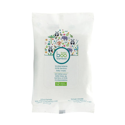 Boo Bamboo Biodegradable 100% Bamboo Baby Wipes 12ct Travel Pack