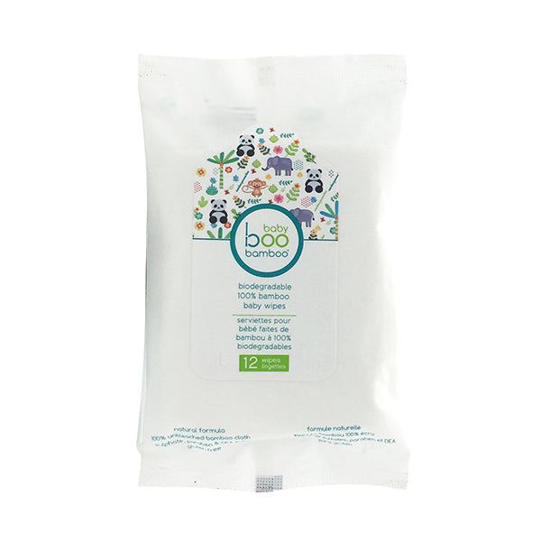 Boo Bamboo Biodegradable 100% Bamboo Baby Wipes 12ct Travel Pack