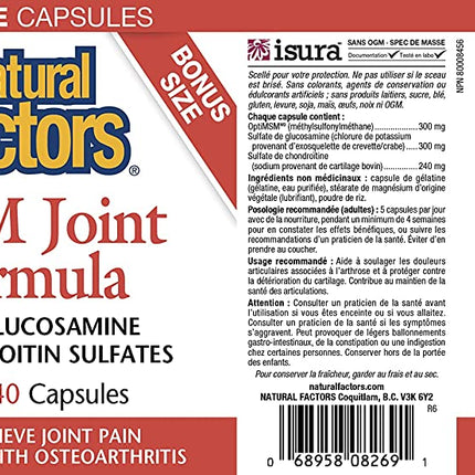 NATURAL FACTORS MSM JOINT FORMULA WITH GLUSOSAMINE & CHONDROITIN SULFATES 240caps