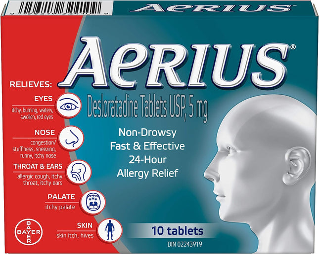 AERIUS ALLERGY MEDICINE FAST RELIEF, 24-HOUR, NON-DROWSY 10tabs