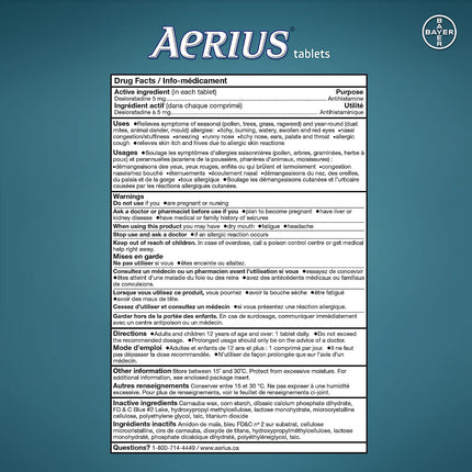 AERIUS ALLERGY MEDICINE FAST RELIEF, 24-HOUR, NON-DROWSY 10tabs