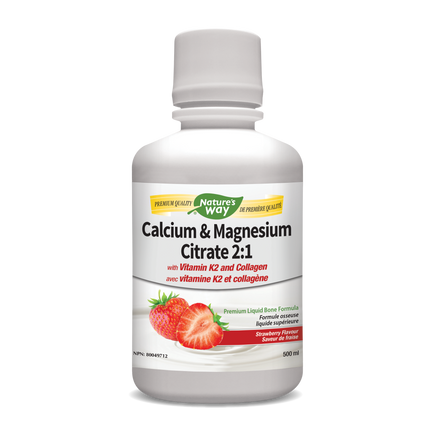 NATURE'S WAY CALCIUM & MAGNESIUM CITRATE 2:1 WITH VITAMIN K2 AND COLLAGEN - STRAWBERRY 500ml