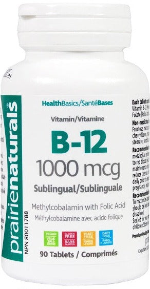 Prairie Naturals Vitamin B12 1000mcg & Folic Acid 60tabs