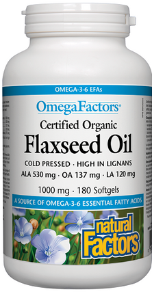 NATURAL FACTORS CERTIFIED ORGANIC FLAXSEED OIL 1000mg 180sg
