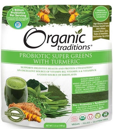 Organic Traditions Probiotic Super Greens with Tumeric 100g 