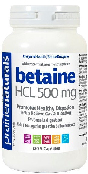 Prairie Naturals Betaine HCL 500mg 120vcaps 